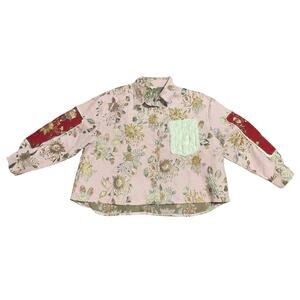 POL Floral Pink Jacket with Red Accents and Gold Threads